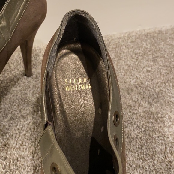 VGUC Stuart Weizmann Heeled Booties Boots Heels Suede with Leather Trim - Picture 2 of 7